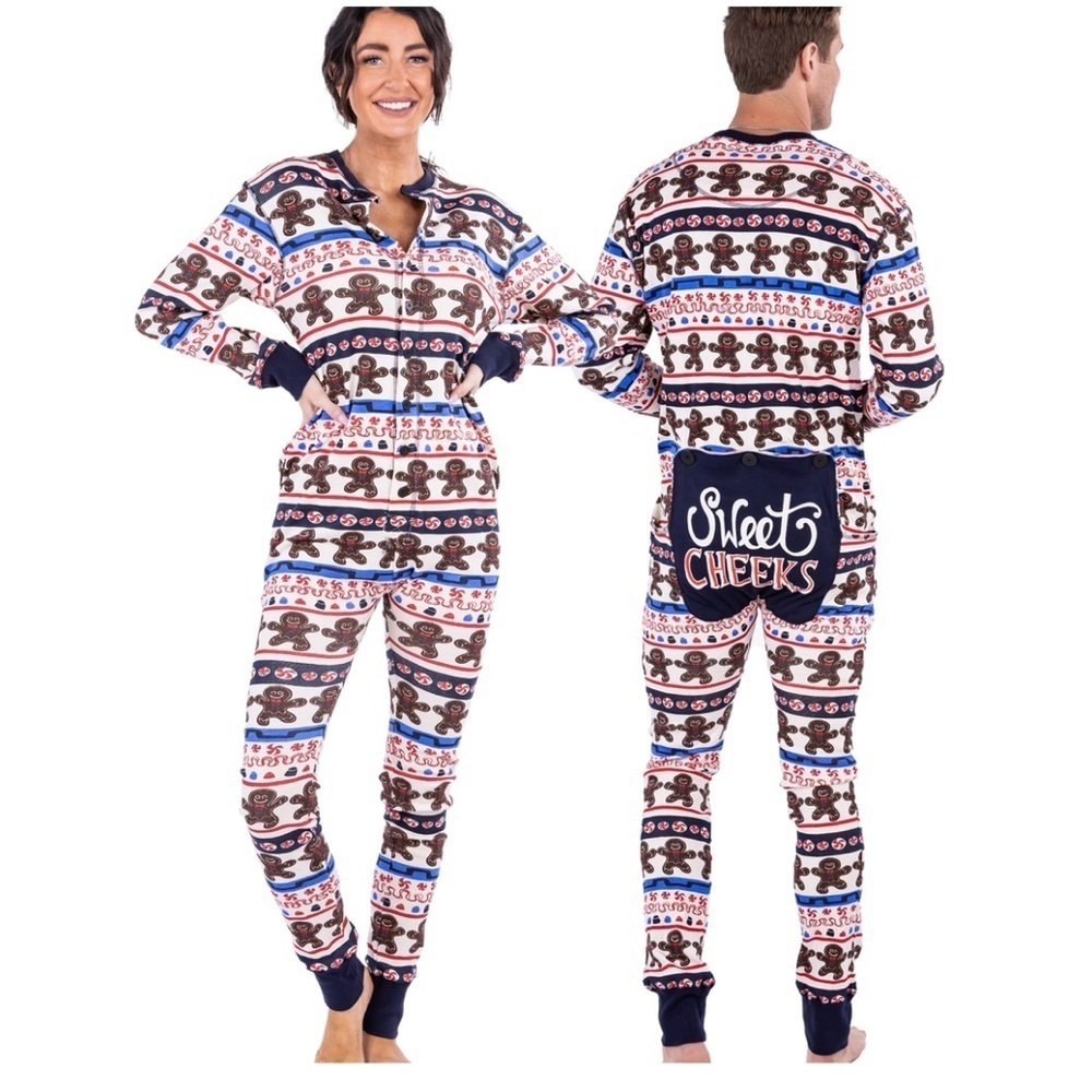 LAZYONE Gingerbread Man drop panel long sleeve cotton unisex Christmas pajamas